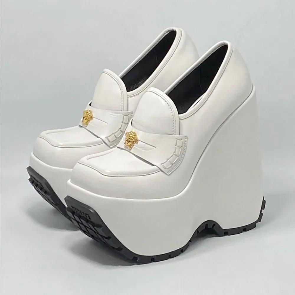 Versace Leather Platform Wedge Loafers size 36